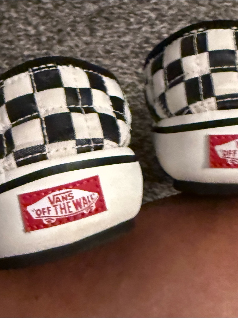 Vans Kids Checkerboard Slip-On Sneakers in Black, White & Red Logo